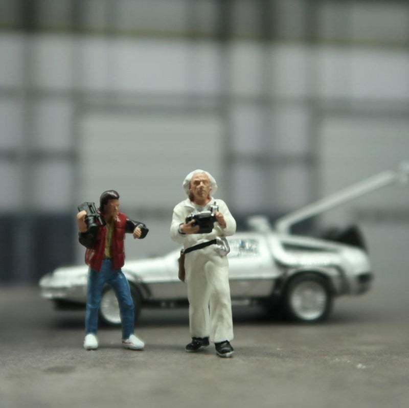 Classic 1:64 Scale Model Back To The Future 2 people Cast Alloy Car Simulation Static Figures Diorama Miniature Scene Collection